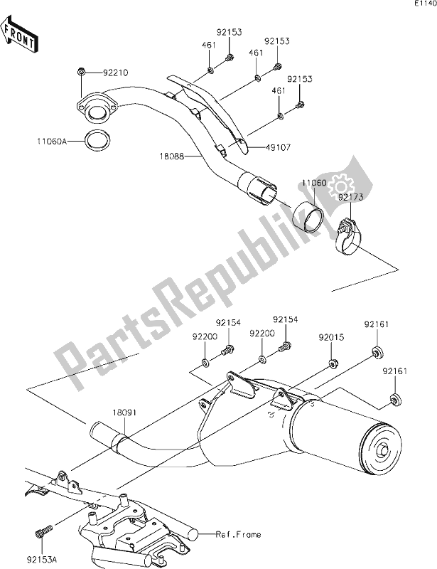 All parts for the 5 Muffler(s) of the Kawasaki KLX 250S 2019