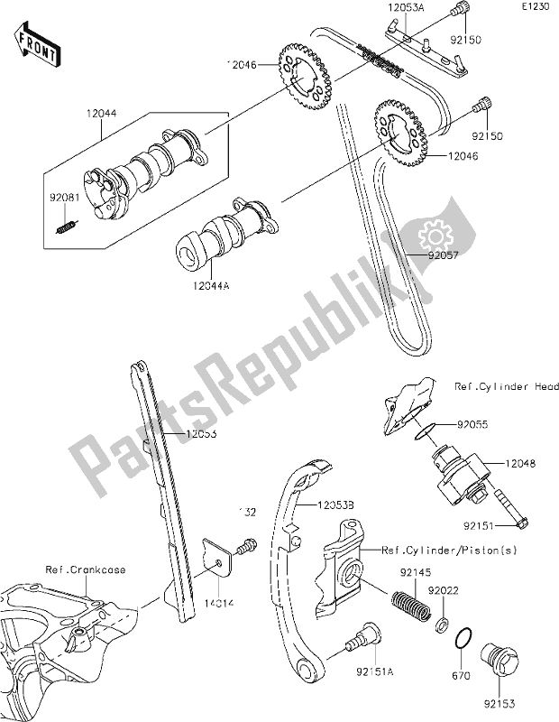 Alle onderdelen voor de 7 Camshaft(s)/tensioner van de Kawasaki KLX 250S 2019