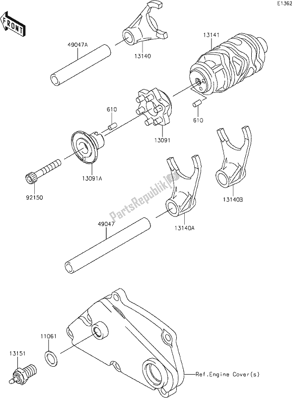 Toutes les pièces pour le 11 Gear Change Drum/shift Fork(s) du Kawasaki KLX 250S 2020