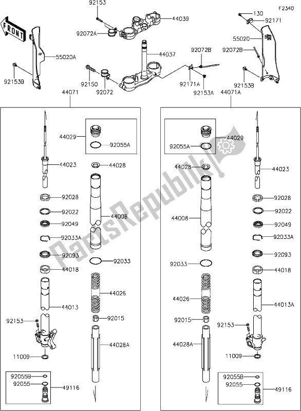 All parts for the 39 Front Fork of the Kawasaki KLX 250S 2020