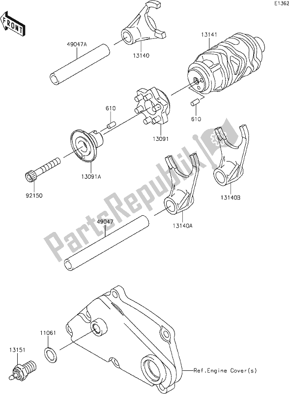 Alle onderdelen voor de 11 Gear Change Drum/shift Fork(s) van de Kawasaki KLX 250S 2021