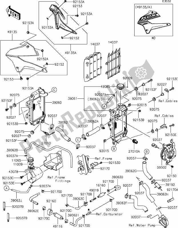 All parts for the 21 Radiator of the Kawasaki KLX 250S 2021