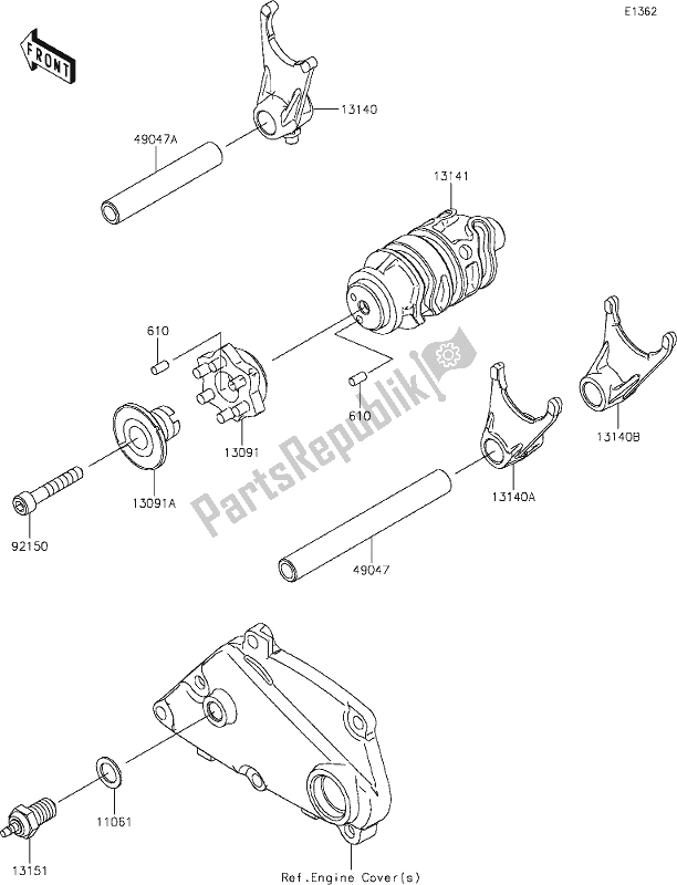 All parts for the 11 Gear Change Drum/shift Fork(s) of the Kawasaki KLX 300R 2020