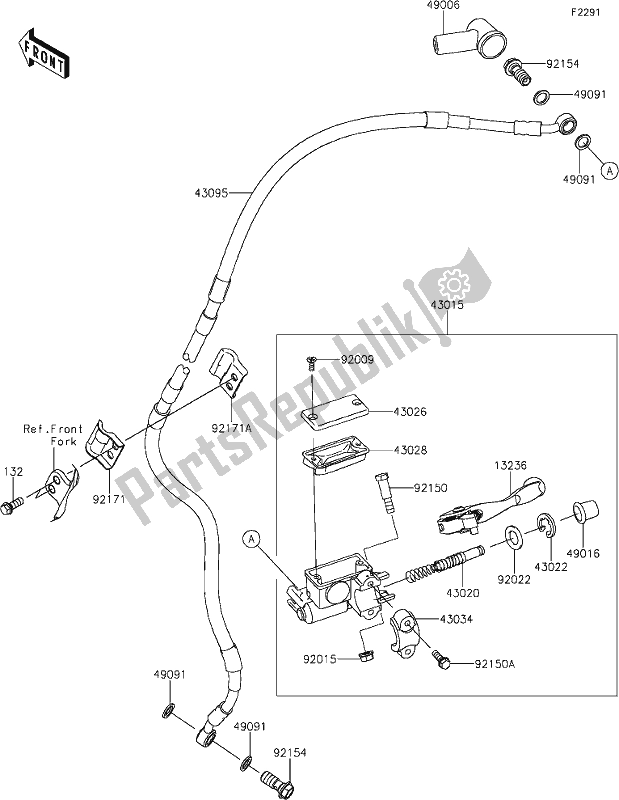 Alle onderdelen voor de 38 Front Master Cylinder van de Kawasaki KLX 300R 2021