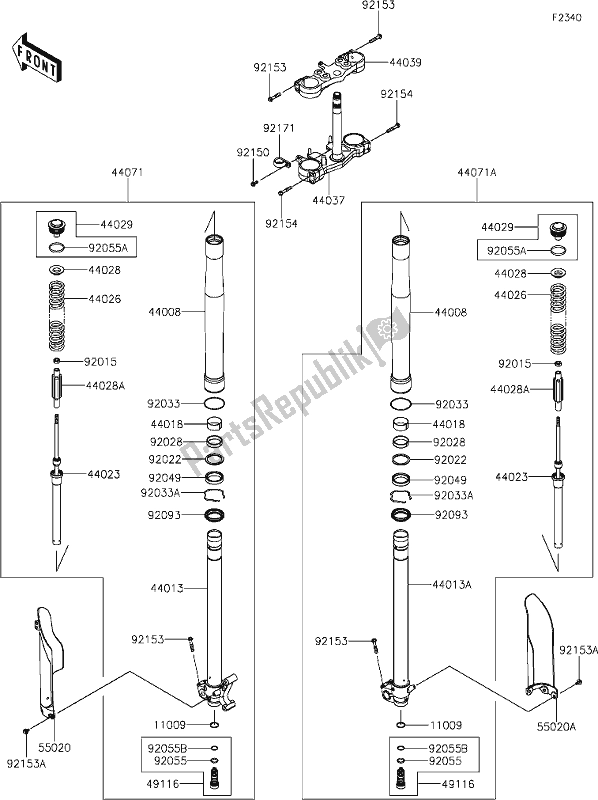 All parts for the 43 Front Fork of the Kawasaki KLX 300R 2021