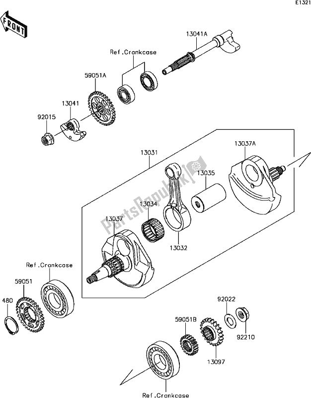 Alle onderdelen voor de B-10crankshaft van de Kawasaki KLX 450R 2017