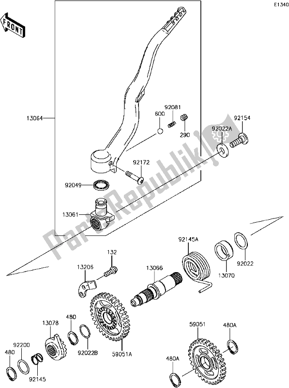 All parts for the B-11kickstarter Mechanism of the Kawasaki KLX 450R 2017