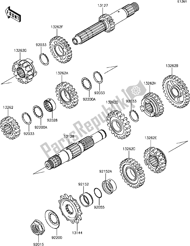 All parts for the B-13transmission of the Kawasaki KLX 450R 2017