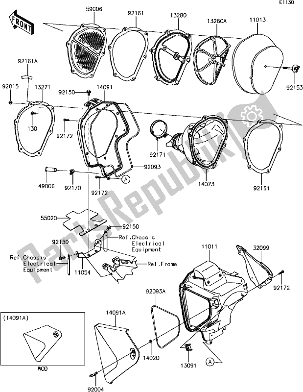 All parts for the B-6 Air Cleaner of the Kawasaki KLX 450R 2017