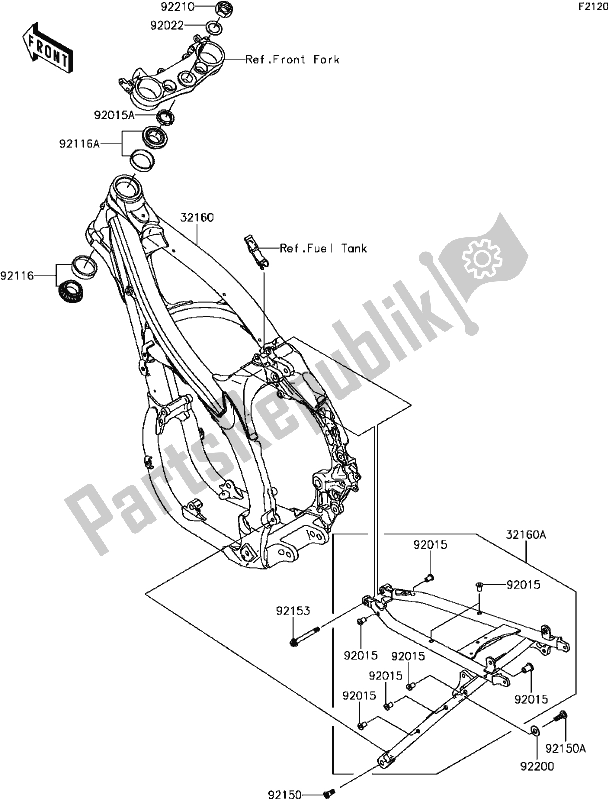 All parts for the E-3 Frame of the Kawasaki KLX 450R 2017