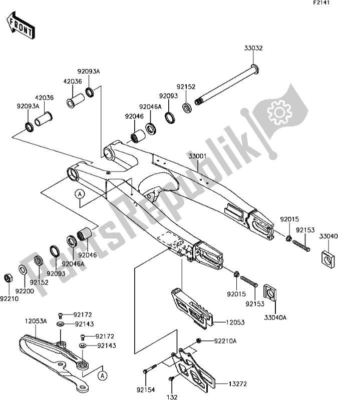 Alle onderdelen voor de E-5 Swingarm van de Kawasaki KLX 450R 2017