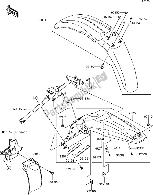 Alle onderdelen voor de E-8 Fenders van de Kawasaki KLX 450R 2017