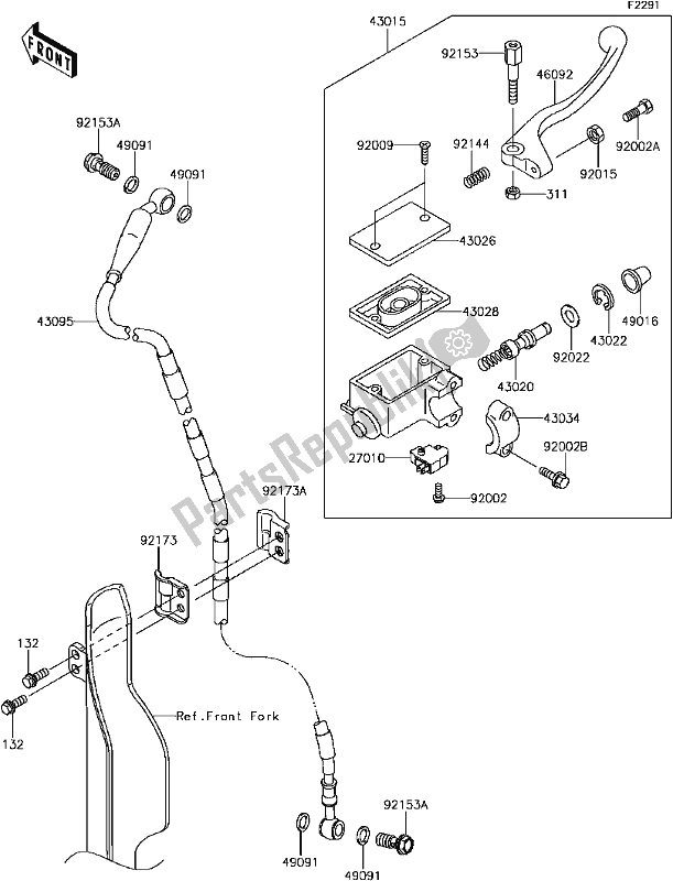 All parts for the F-3 Front Master Cylinder of the Kawasaki KLX 450R 2017