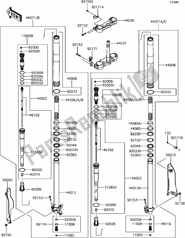 All parts for the F-8 Front Fork(1/2) of the Kawasaki KLX 450R 2017