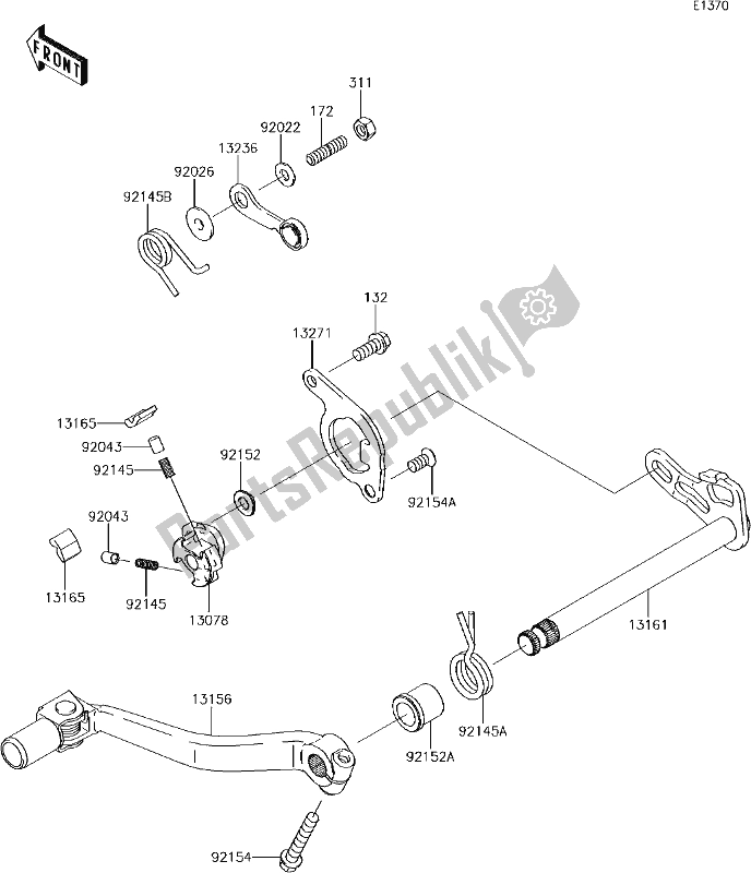 Alle onderdelen voor de 13 Gear Change Mechanism van de Kawasaki KLX 450R 2018