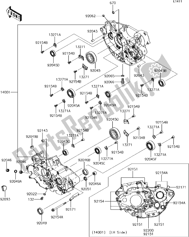 Alle onderdelen voor de 14 Crankcase van de Kawasaki KLX 450R 2018