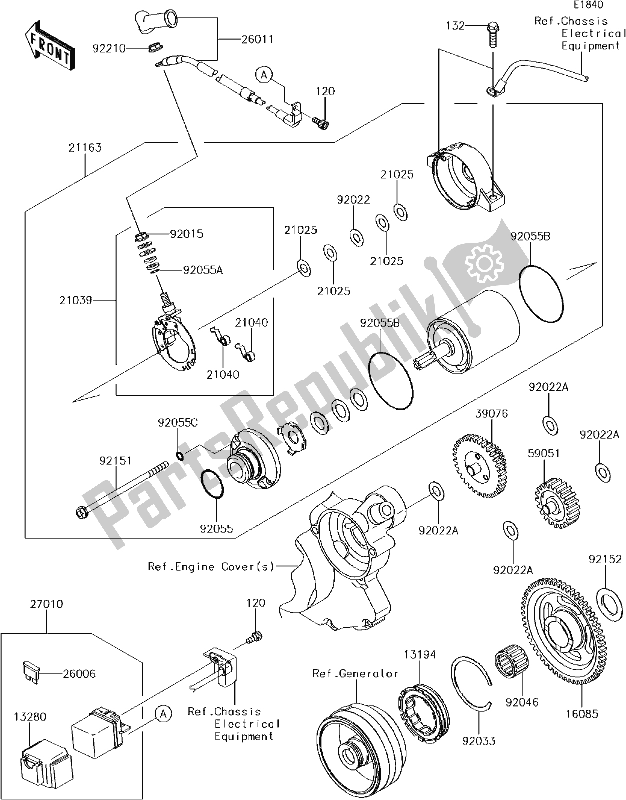 Alle onderdelen voor de 21 Starter Motor van de Kawasaki KLX 450R 2018