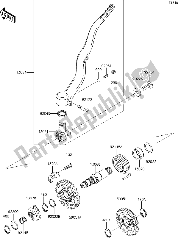 Alle onderdelen voor de 9 Kickstarter Mechanism van de Kawasaki KLX 450R 2018