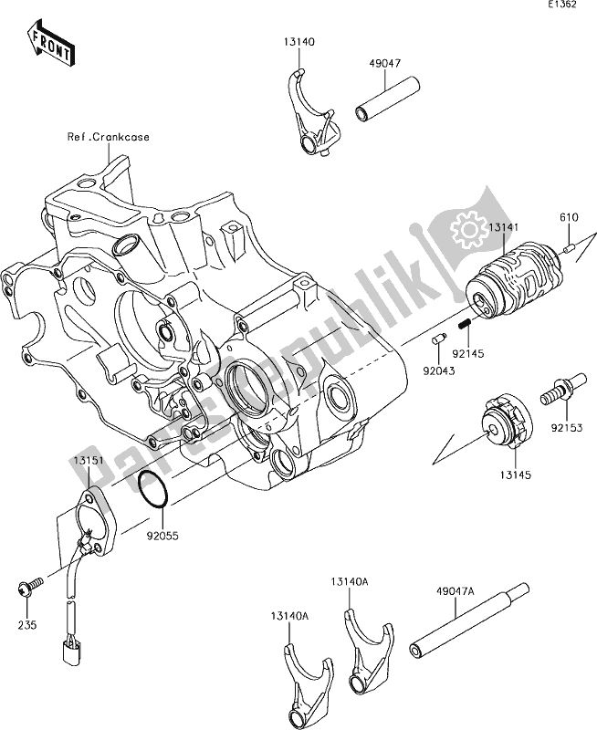 Toutes les pièces pour le 12 Gear Change Drum/shift Fork(s) du Kawasaki KLX 450R 2019