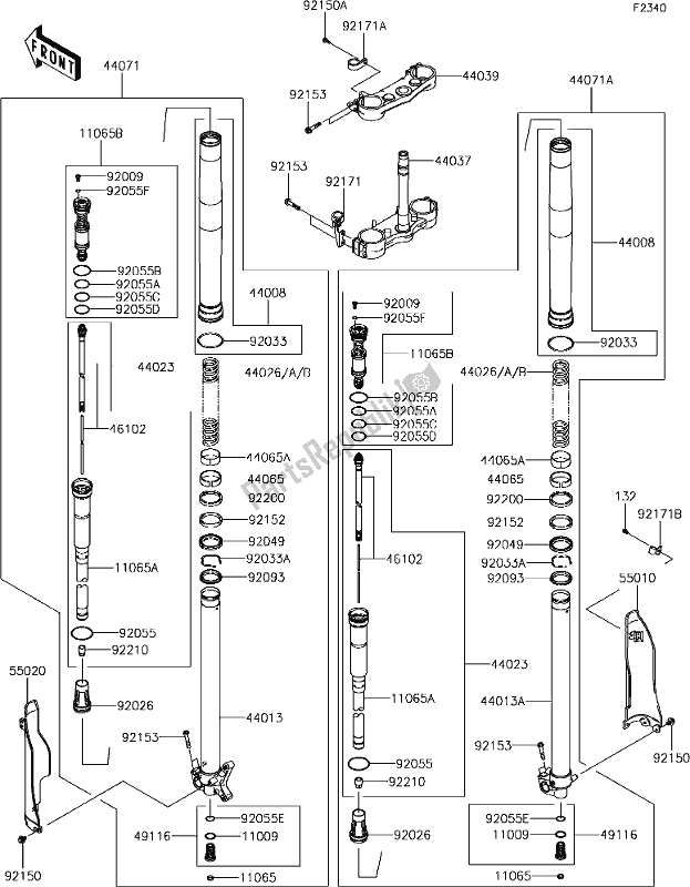 Todas as partes de 43 Front Fork do Kawasaki KLX 450R 2019