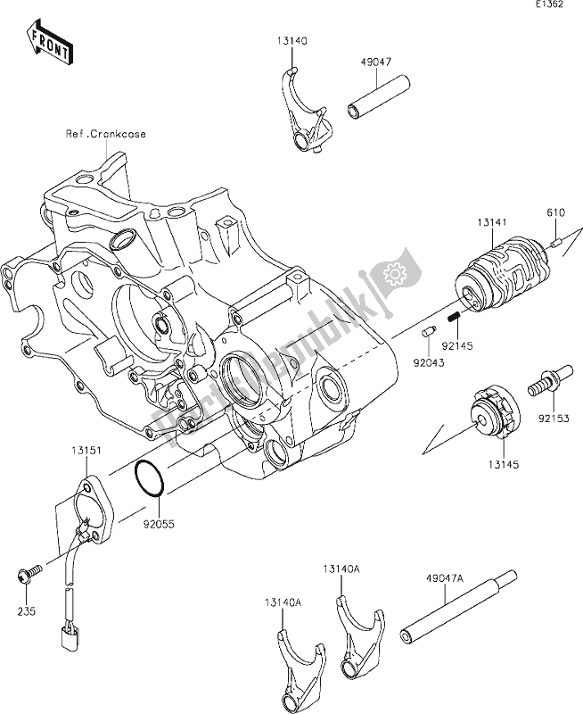 All parts for the 12 Gear Change Drum/shift Fork(s) of the Kawasaki KLX 450R 2021