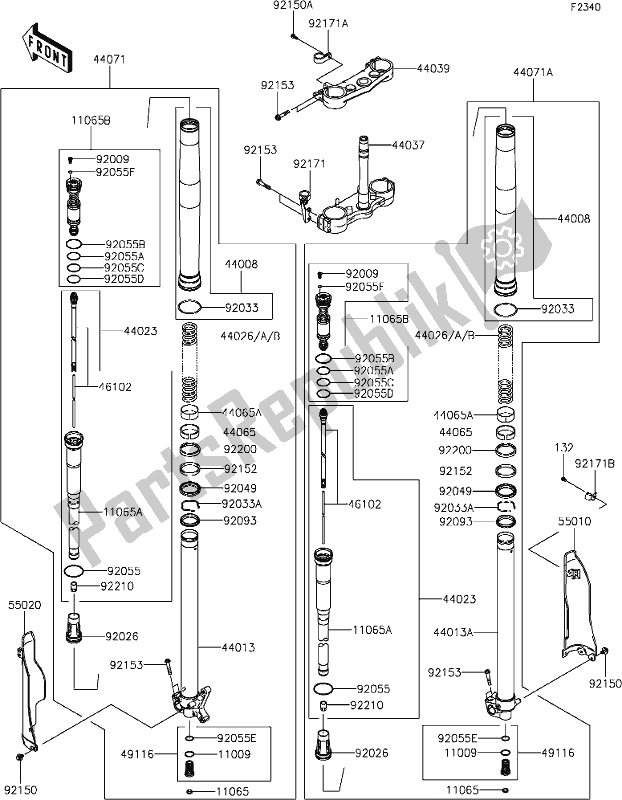 Alle onderdelen voor de 43-1front Fork van de Kawasaki KLX 450R 2021