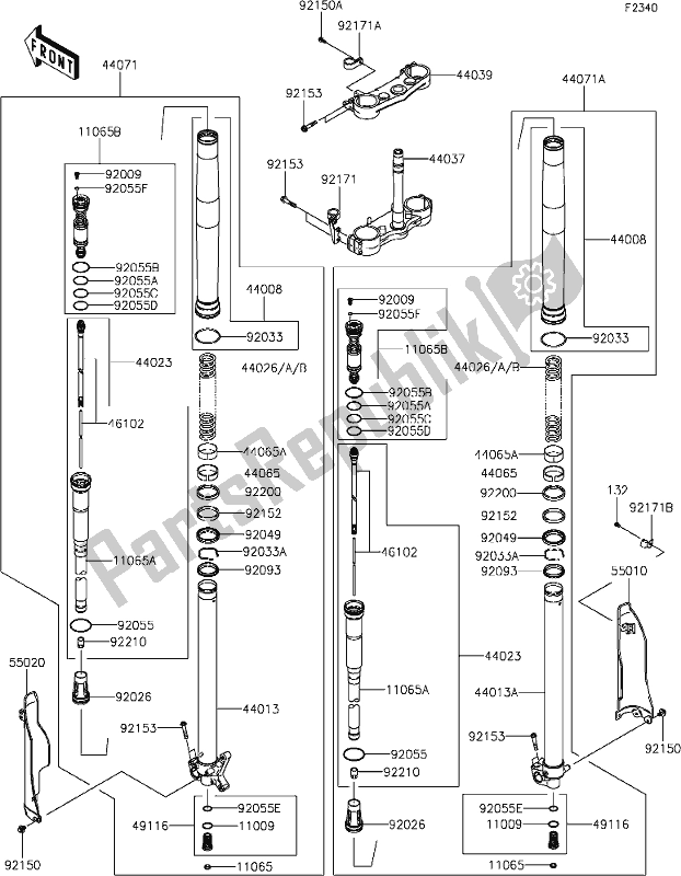 Alle onderdelen voor de 43 Front Fork van de Kawasaki KLX 450R 2021