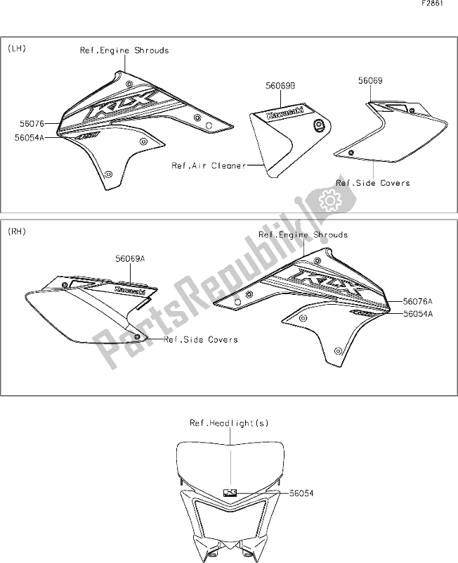 All parts for the 54 Decals of the Kawasaki KLX 450R 2021