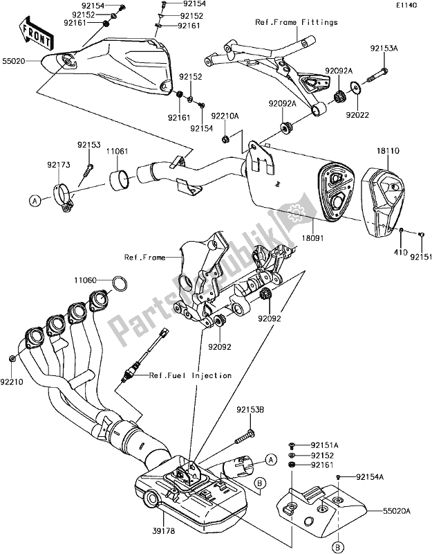Alle onderdelen voor de B-7 Muffler(s) van de Kawasaki KLZ 1000 Versys 2017