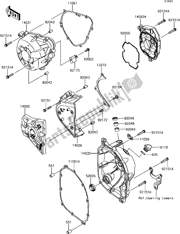 Alle onderdelen voor de C-6 Engine Cover(s) van de Kawasaki KLZ 1000 Versys 2017