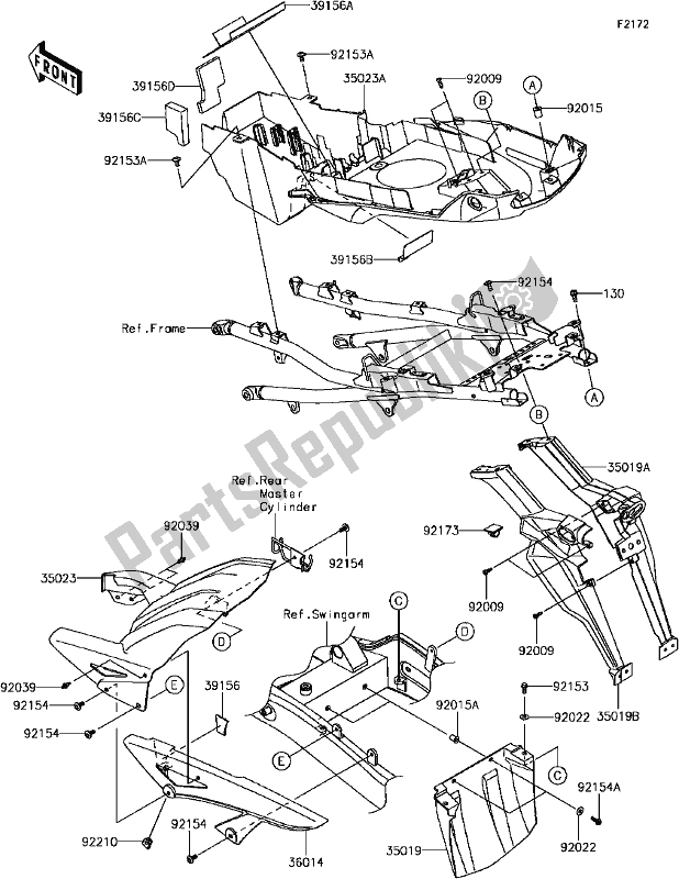 All parts for the E-10rear Fender(s) of the Kawasaki KLZ 1000 Versys 2017