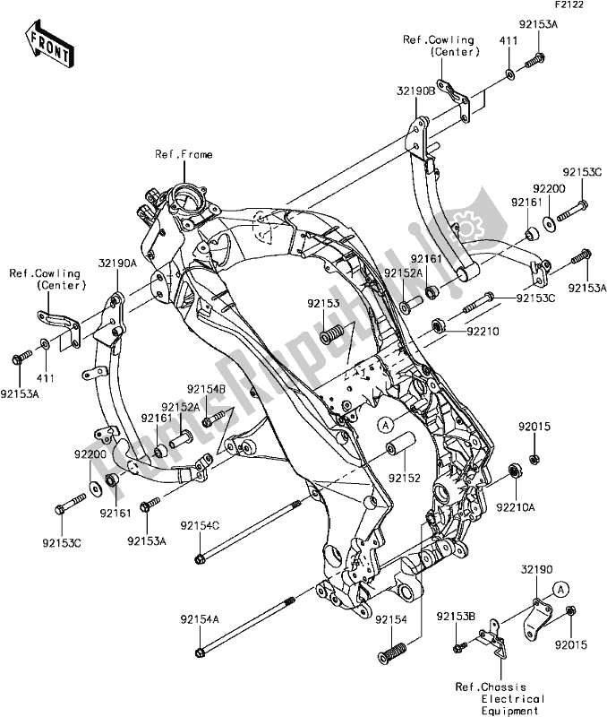 Alle onderdelen voor de E-4 Engine Mount van de Kawasaki KLZ 1000 Versys 2017