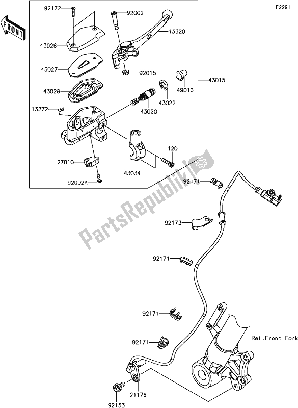 Alle onderdelen voor de F-5 Front Master Cylinder van de Kawasaki KLZ 1000 Versys 2017