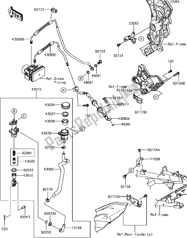 Alle onderdelen voor de F-7 Rear Master Cylinder van de Kawasaki KLZ 1000 Versys 2017