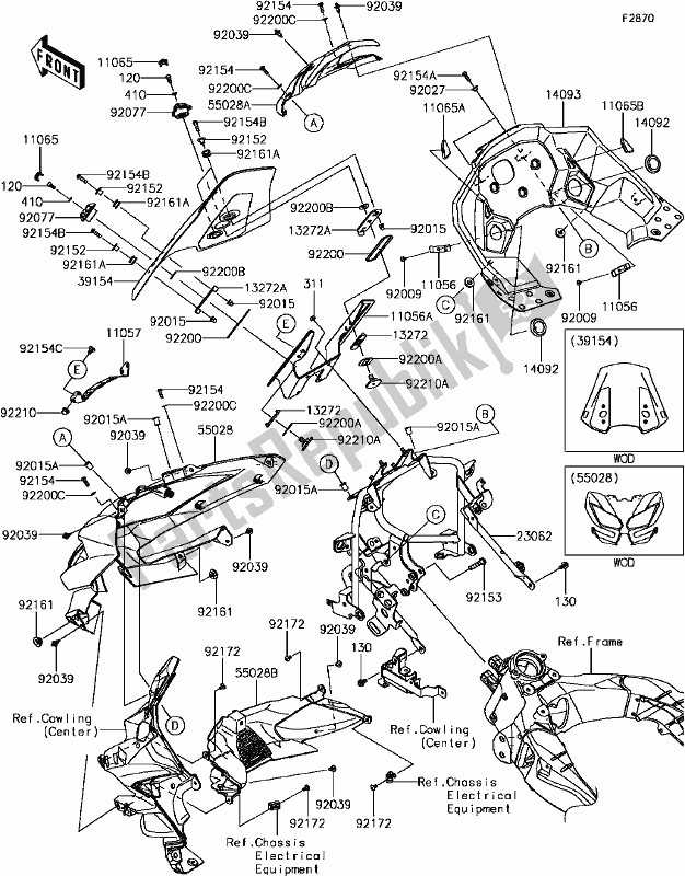 All parts for the G-13cowling(upper) of the Kawasaki KLZ 1000 Versys 2017