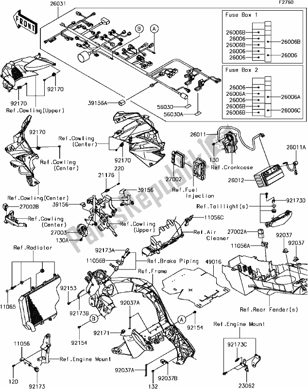 Todas as partes de G-7 Chassis Electrical Equipment(1/2) do Kawasaki KLZ 1000 Versys 2017