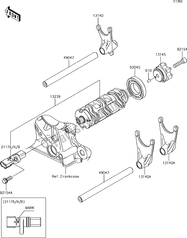 Alle onderdelen voor de 12 Gear Change Drum/shift Fork(s) van de Kawasaki KLZ 1000 Versys 2018