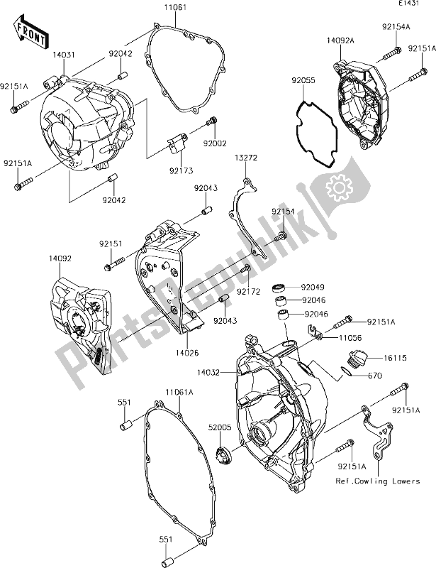 Alle onderdelen voor de 16 Engine Cover(s) van de Kawasaki KLZ 1000 Versys 2018