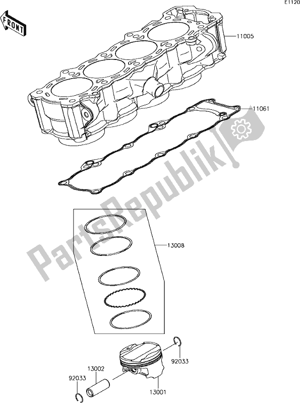 Alle onderdelen voor de 3 Cylinder/piston(s) van de Kawasaki KLZ 1000 Versys 2018