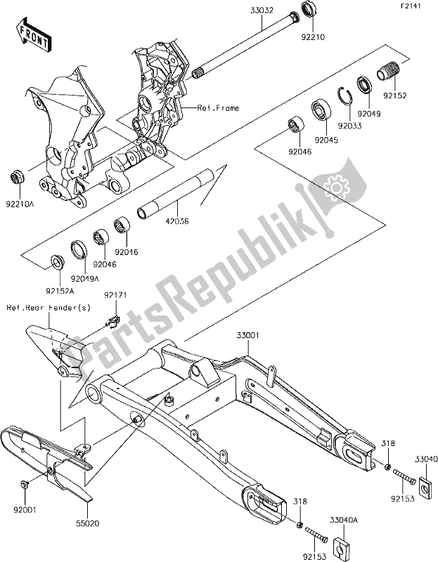 Alle onderdelen voor de 31 Swingarm van de Kawasaki KLZ 1000 Versys 2018