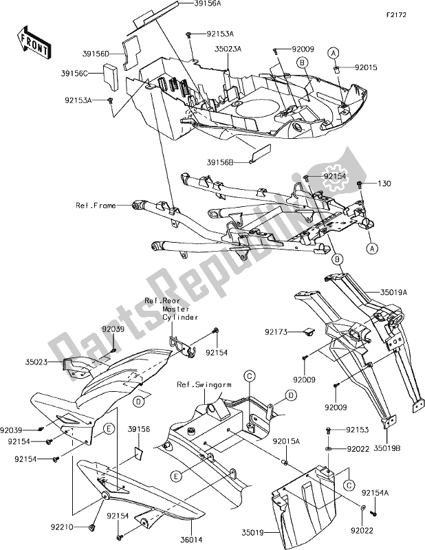 Alle onderdelen voor de 35 Rear Fender(s) van de Kawasaki KLZ 1000 Versys 2018