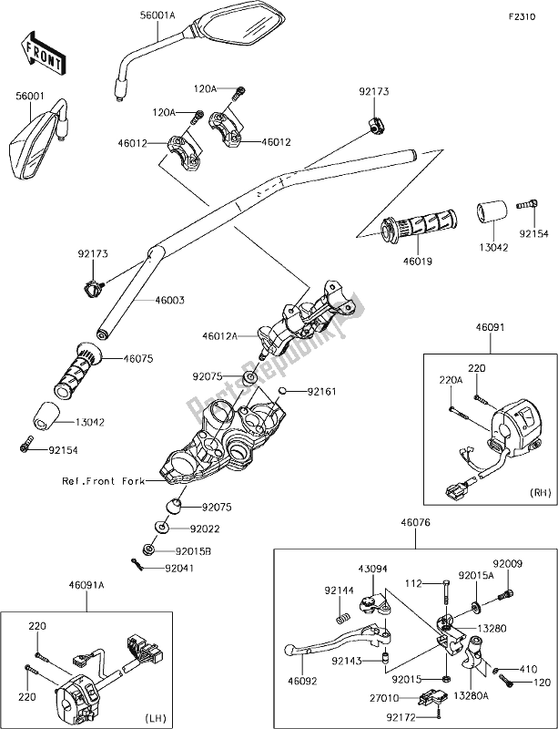 All parts for the 46 Handlebar of the Kawasaki KLZ 1000 Versys 2018