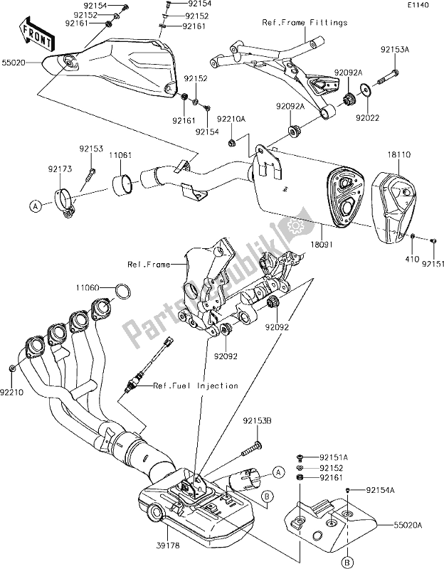 Alle onderdelen voor de 5 Muffler(s) van de Kawasaki KLZ 1000 Versys 2018