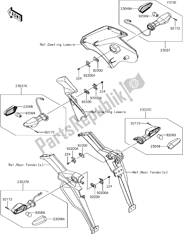 Alle onderdelen voor de 55 Turn Signals van de Kawasaki KLZ 1000 Versys 2018