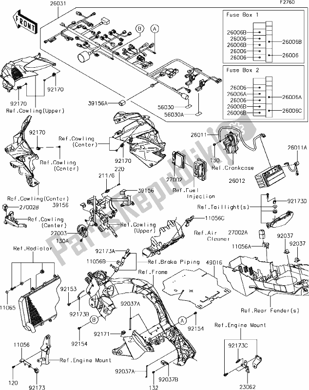 Toutes les pièces pour le 56 Chassis Electrical Equipment du Kawasaki KLZ 1000 Versys 2018