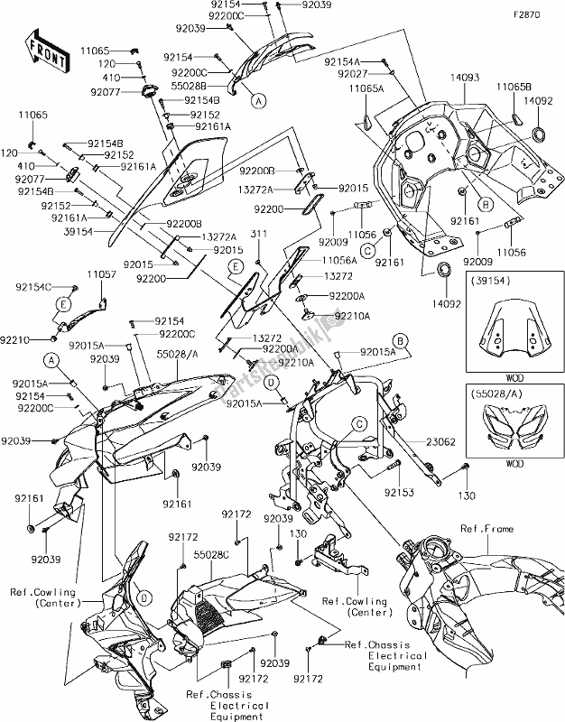 All parts for the 62-1cowling(upper) of the Kawasaki KLZ 1000 Versys 2018