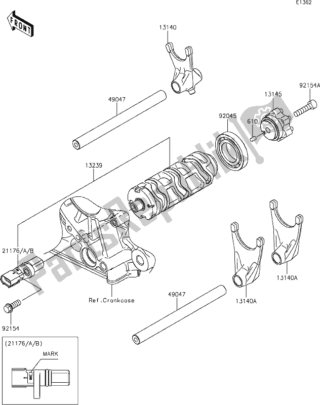 Tutte le parti per il 12 Gear Change Drum/shift Fork(s) del Kawasaki KLZ 1000 Versys S 2021