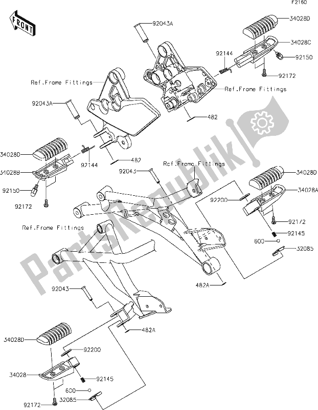 Todas as partes de 33 Footrests do Kawasaki KLZ 1000 Versys S 2021