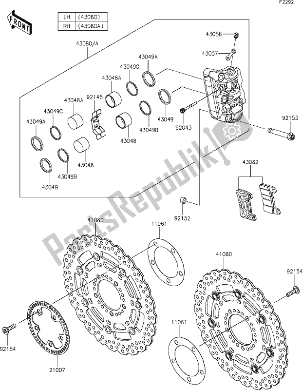 Todas as partes de 43 Front Brake do Kawasaki KLZ 1000 Versys S 2021