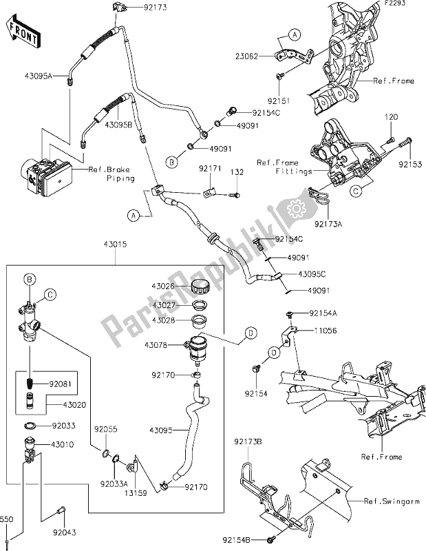 Tutte le parti per il 44 Rear Master Cylinder del Kawasaki KLZ 1000 Versys S 2021